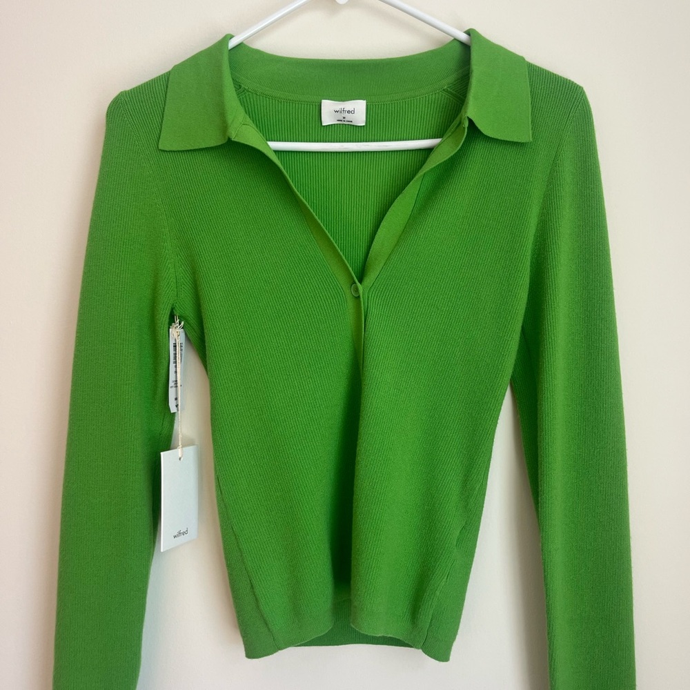 Aritzia Green Collared Knit Cardigan Sweater